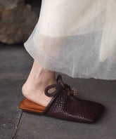 Boho Splicing Brown Faux Leather Slide Sandals Lace Up