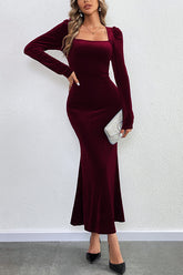 Velvet Long-sleeved Backless Slim Fit Fishtail Maxi Dress