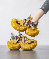 Yellow Platform Shoes Suede Casual Splicing Lace Up