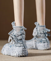 Stylish Blue Breathable Mesh Splicing Boots Lace Up