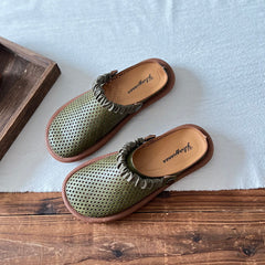 Retro Leather Hollow Soft Casual Sandals / Slippers