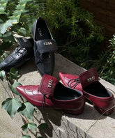 Black Faux Leather Chic Splicing Lace Up Pointed Toe Shoes