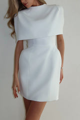 Solid Color Shawl and Square Neck Sleeveless Fitted Mini Dress Two-piece Set
