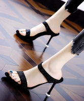 Peep Toe Stiletto Black Zircon High Heel Slippers