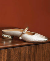 Champagne Cowhide Leather Embossed Slide Sandals