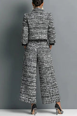 Long-sleeved Single-breasted Short Jacket and Casual Pocket Wide-leg Pants Sets