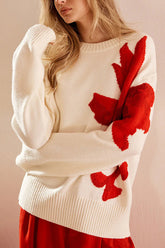 Color-blocked Floral Loose Long-sleeved Knit Sweater