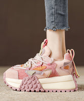 Pink Suede Breathable Mesh Splicing Platform Flat Shoes For Women