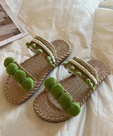 Green Fuzzy Ball Decorated Splicing Slide Sandals Peep Toe