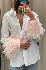 Feather Long-sleeved Casual Loose Shirt