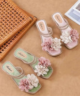 Green Chunky Casual Floral Splicing Slide Sandals Peep Toe