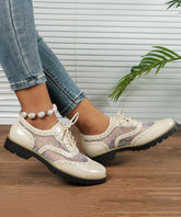 Simple White Lace Up Tulle Splicing Faux Leather Flats