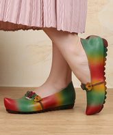 Soft Cowhide Leather Flats Splicing Handmade Retro