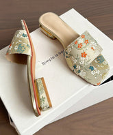 Summer Apricot Embroidery Slide Sandals Peep Toe