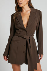Pioneer Solid Color Lapel Long Sleeve Lace-up Blazer