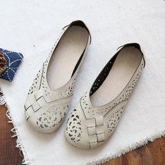 Hollow Out Plait Linen Insole Leather Flats Casual Shoes