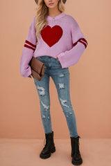 Heart-shaped Jacquard Long-sleeved Loose Knit Sweater