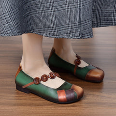 Summer Retro Color Matching Leather Casual Shoes