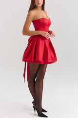 Sleeveless Off-shoulder Elegant Large Bow Mini Dress