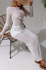 Solid Color 3D Floral Long-sleeved Top and Holiday Slim-fit Beach Maxi Skirt Cover-up Set