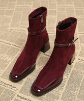 Women Splicing Chunky Boots Mulberry Suede