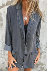 Lapel Casual Loose Long Sleeve Denim Jacket