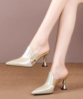 Apricot Pointed Toe Chunky High Heel Slippers