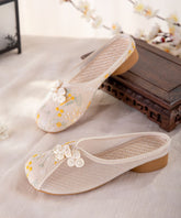 Beige Embroideried Slide Sandals Tulle Boho Splicing
