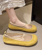 Boutique Breathable Mesh Splicing Platform Flat Shoes Yellow Suede