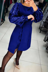 Sequined Puff Sleeve Elegant Mini Dress