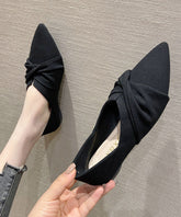 Black Splicing Pointed Toe Flats Suede Flat Shoes