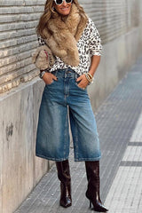 Terminally Denim Pocket Wide Leg Bermudas Jeans