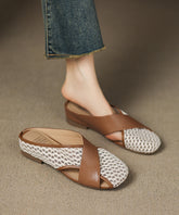 Brown Sheepskin Splicing Breathable Mesh Slide Sandals