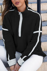 Color-blocked Trim Loose Casual Pocket Sweatshirt
