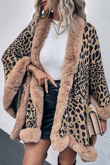 Leopard Print Raw Edge Shawl Cape Cardigan
