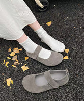 Grey Suede Buckle Strap Splicing Flat Feet Shoes