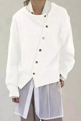 Irregular Button Knitted Crew Neck Sweater