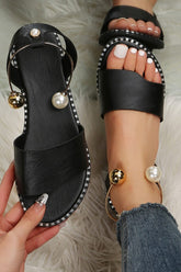 Simple Flat Bottom Pearl Buckle Roman Sandals