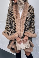 Leopard Print Raw Edge Shawl Cape Cardigan