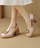 Apricot Zircon Splicing Chunky Heels Sandals Hollow Out