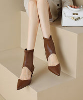 Brown High Heels Faux Leather Splicing Boots Hollow Out