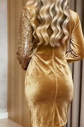 Velvet Sequined V-neck Long-sleeved Slim-fit Mini Dress