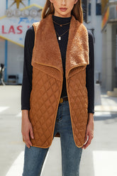 Plush Patchwork Sleeveless Pocket Vest Jacket