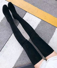 Black Knee Boots Chunky Suede Versatile