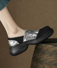 Vintage Splicing Platform Flat Shoes For Silver Faux Leather