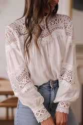 Hollow-out Patchwork Long-sleeved Elegant Shirt