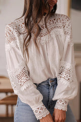 Hollow-out Patchwork Long-sleeved Elegant Shirt