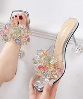 Silver Crystal Splicing Peep Toe Clear High Heel Slippers