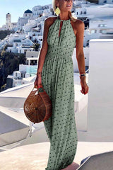 elegant vacation style printed large hanging neck design with a sense of long skirt