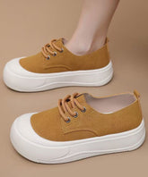 Yellow Canvas Cross Strap Splicing Flat Shoes